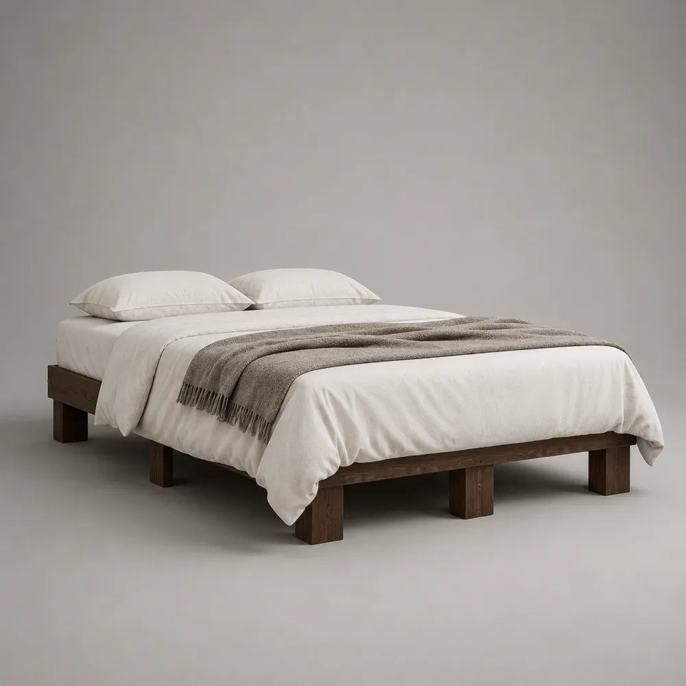 Letto matrimoniale 160x200 cm struttura in legno massiccio finitura marrone scuro piattaforma con rete a doghe