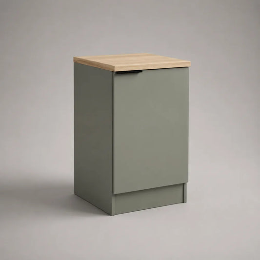 Base cucina a un’anta in MDF melaminico verde grigio con piano effetto rovere 50x40x85 cm