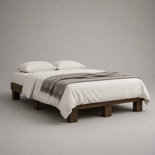 Letto matrimoniale 160x200 cm struttura in legno massiccio finitura marrone scuro piattaforma con rete a doghe